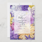 Bord Geel, Lavendel en Zilver Bloemen Bruiloft Kaart (Voorkant)