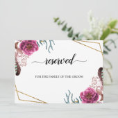 Bord 'gereserveerde zitplaatsen' Burgundy Bloesem  Kaart (Staand voorkant)