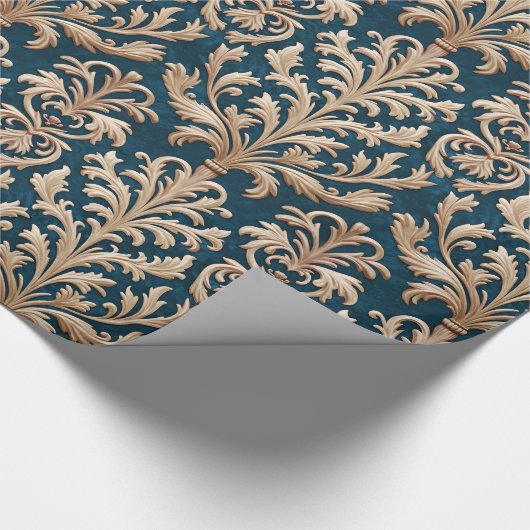 Bord Goud Bloemen Damast Blauwgroen Blauw Fluweel Cadeaupapier (Hoek)