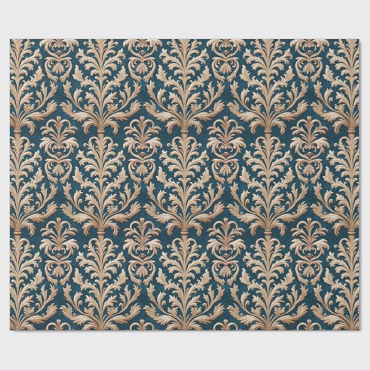 Bord Goud Bloemen Damast Blauwgroen Blauw Fluweel Cadeaupapier (Vlak)