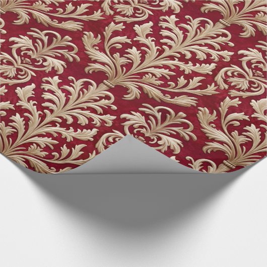 Bord Goud Bloemen Damast Royal Rood Fluweel Cadeaupapier (Hoek)