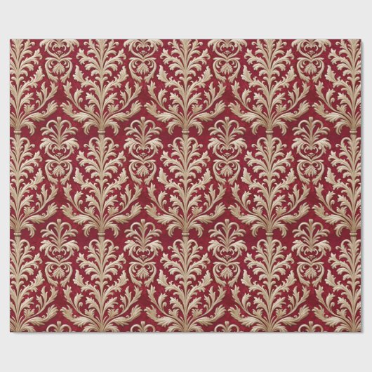 Bord Goud Bloemen Damast Royal Rood Fluweel Cadeaupapier (Vlak)