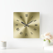 Bord Goud Glanzende Metallic Textuur Romeinse cijf Vierkante Klok (Huis)
