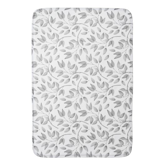 Bord Grijs en Wit Bladeren / Botanicals | Badmat (Voorkant Verticaal)