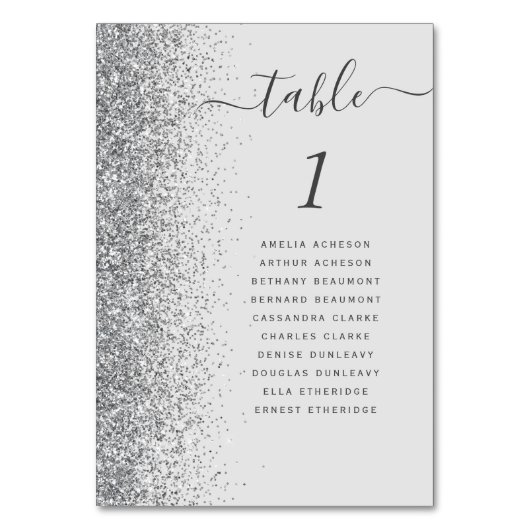 Bord grijs zilver glitter bruiloft kaart (Voorkant)