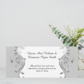 Bord Grijs  Zilveren Bloemen Swirls Receptie Kaart (Staand voorkant)