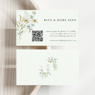 Bord Groen Delicaat Wildflower Boho Bruiloft RSVP Informatiekaartje