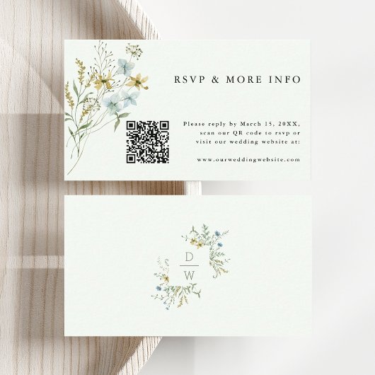 Bord Groen Delicaat Wildflower Boho Bruiloft RSVP Informatiekaartje