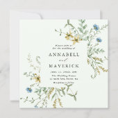 Bord Groen Delicaat Wildflower Modern Boho Bruilof Kaart (Voorkant)