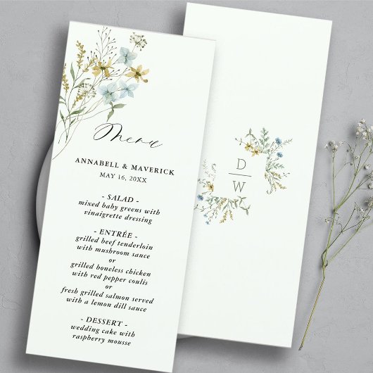 Bord Groen Delicaat Wildflower Modern Boho Bruilof Menu