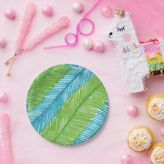 Bord groen- en blauw bladpatroon (Feest)