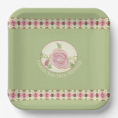 Bord Groen en Roze Bloemen Accented Square (Voorkant)