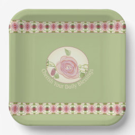 Bord Groen en Roze Bloemen Accented Square