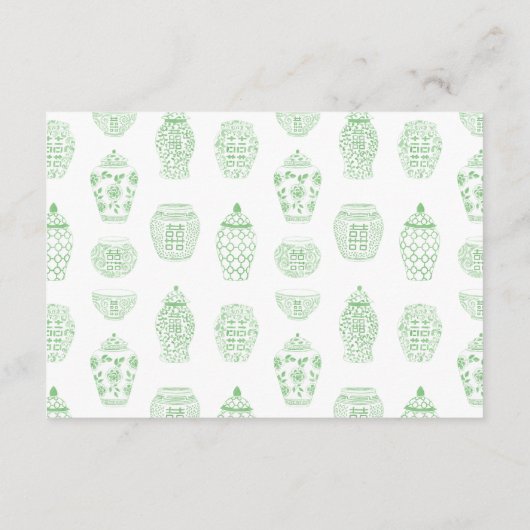 Bord Groen en Wit Chinoiserie Baby shower Gedicht Informatiekaartje (Achterkant)