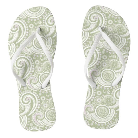 Bord Groen en Wit Paisley Patroon Teenslippers (Voetbed)