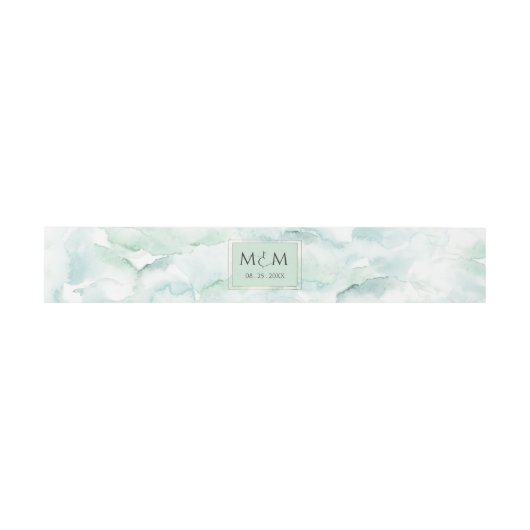 Bord Groene en Blauwe Waterverf Bruiloft Initialen Uitnodigingen Wikkel (Vlak)