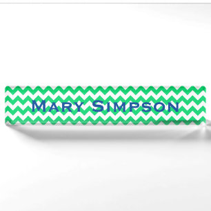 Bord Groene en Witte Chevron Print Name Naambordje