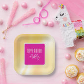 bord "Happy Birthday" Roze en geel papier (Feest)