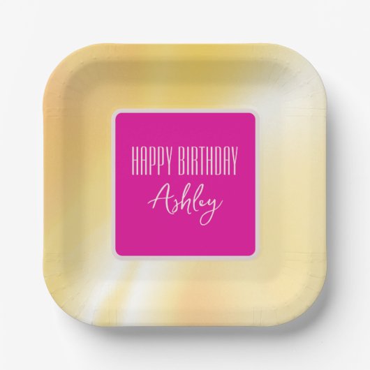 bord "Happy Birthday" Roze en geel papier (Voorkant)