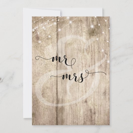 Bord houten lichten bruiloft viering kalligrafie kaart (Achterkant)