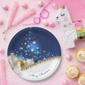 Bord kerstblauw witboek (Feest)