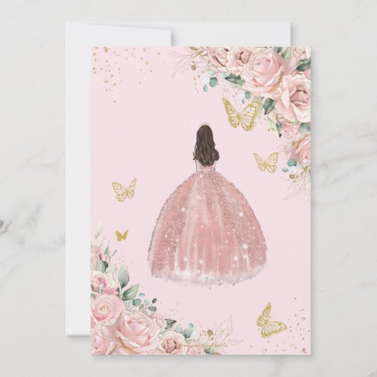 Bord Lichtroze Bloemen Rozen Quinceanera Sweet 16 Kaart (Achterkant)