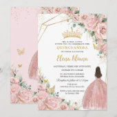 Bord Lichtroze Bloemen Rozen Quinceanera Sweet 16 Kaart (Voorkant / Achterkant)