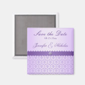 Bord Lila Metallic Damask & Lint Save the Date Magneet (Voorkant / Achterkant)