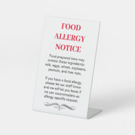 Bord - MELDING VOEDSELALLERGIE Lijst Reclamebord Met Voetstuk