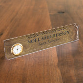 Bord met aangepaste Desk Name (Desk Naam) met klok Naambordje (Zijkant)