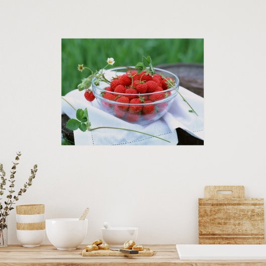 Bord met aardbei poster (Keuken)