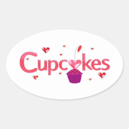 Bord met besuikerde cupcake ovale sticker (Voorkant)