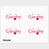 Bord met besuikerde cupcake ovale sticker (Vel)