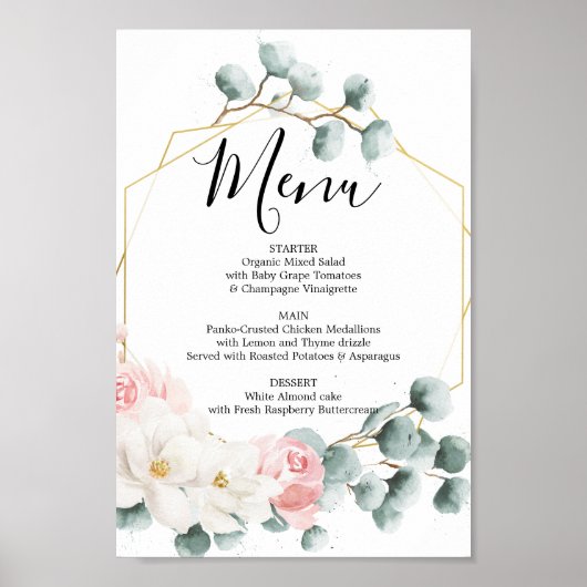 Bord met bloemengroene menu of barmenu poster (Voorkant)