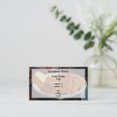 Bord met gespleten brood en mesjes visitekaartje (Staand voorkant)