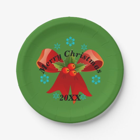 Bord met kerstfeest (Rood kerstlint) (Voorkant)