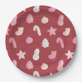 Bord met kerstkoekjes rood papier