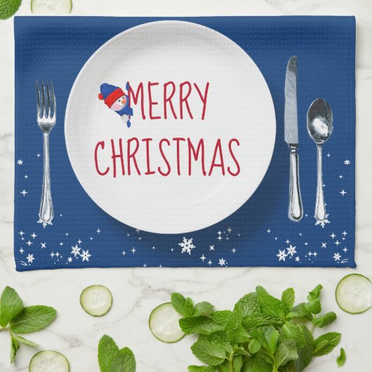 Bord met Kerstmis Snowman Theedoek (Gevouwen)