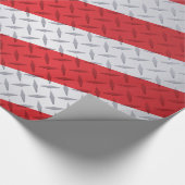 Bord met rode en stalen kerstband cadeaupapier (Hoek)