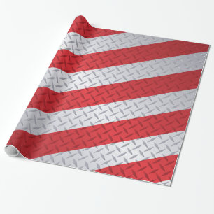 Bord met rode en stalen kerstband cadeaupapier