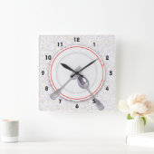 Bord met vork en spon vierkante klok (Huis)