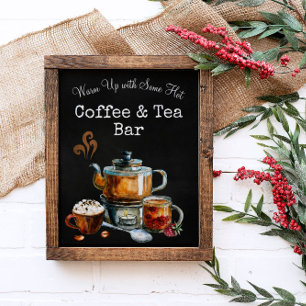 Bord met warme koffie en thee poster