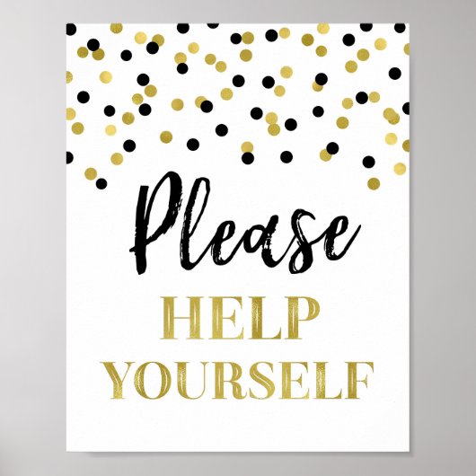 Bord 'Neem zelf goud-zwart confetti' Poster (Voorkant)