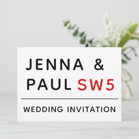 BORD OP DE LONDENSE STRAAT | HUWELIJKSUITNODIGING SAVE THE DATE (Staand voorkant)