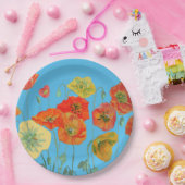 Bord Oranje blauw blauw bladerbloempatroon (Feest)