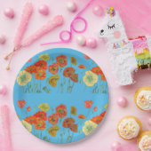 Bord Oranje blauw blauw bladerbloempatroon (Feest)