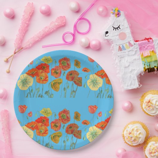 Bord Oranje blauw blauw bladerbloempatroon (Feest)