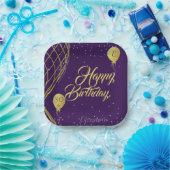 Bord Paars en Gold Happy Birthday Paper (Feest)