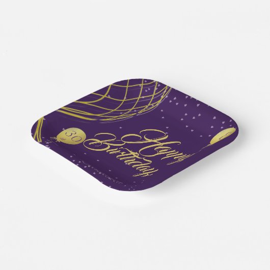 Bord Paars en Gold Happy Birthday Paper (Gebogen)