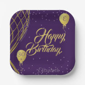 Bord Paars en Gold Happy Birthday Paper (Voorkant)